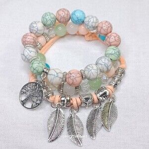 040 Handmade Boho Women's Bracelet Multilayer Beads with Charms